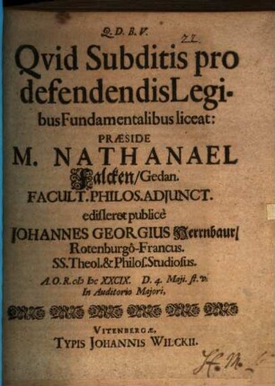 Quid subditis pro defendendis legibus fundamentalibus liceat
