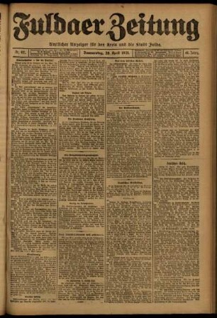 Erste Ausgabe vom Donnerstag, den 28. April 1921.