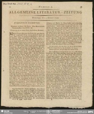 Allgemeine Literatur-Zeitung, Nr. 5, vom 05.01.1796, Jena