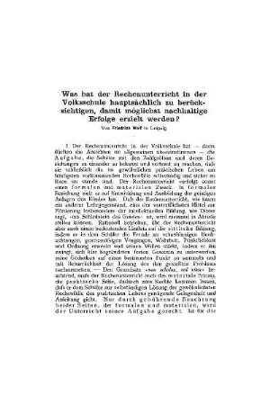 Was hat der Rechenunterricht in der Volksschule hauptsächlich zu berücksichtigt, damit möglichst nachhaltige Erfolge erziele werden?