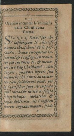 VII. Oratiun incunter ls' inimichs dalla Christiauna Cretta.