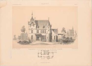 Stationsgebäude der Strecke Kall-Trier der Rheinischen Eisenbahn: Grundriss, Ansicht (aus: Architektonisches Skizzenbuch, H. 109/4, 1871)