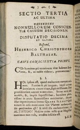 Sectio Tertia Ac Ultima Ostendens Nonnullorum Conscientiæ Casuum Decisionem.