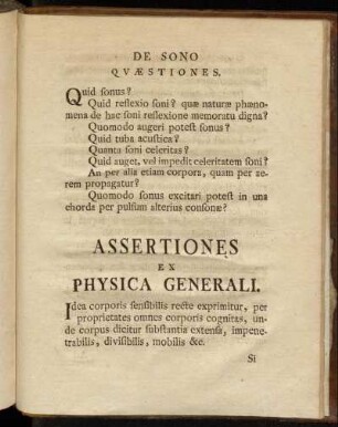 Assertiones ex Physica Generali.