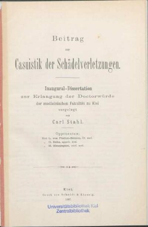 Beitrag zur Casuistik der Schädelverletzungen