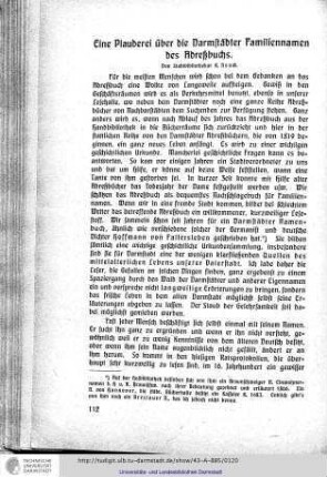 Eine Plauderei über die Darmstädter Familiennamen des Adreßbuchs