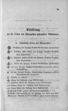 Erklärung der für Orden und Ehrenzeichen gebrauchten Abkürzungen