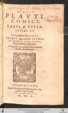 M. Accii Plauti, comici, fabulae superstites viginti