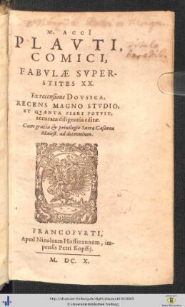 M. Accii Plauti, comici, fabulae superstites viginti