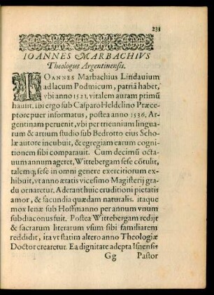 Ioannes Marbachius Theologus Argentinensis.