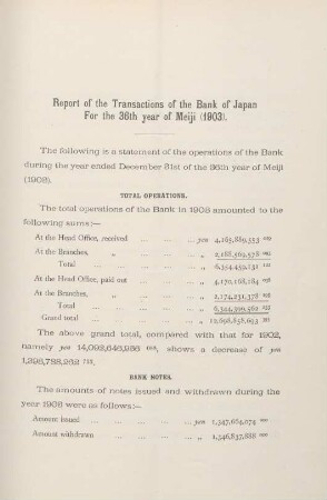 Report of the transactions of the Bank of Japan for the 36th year of Meiji (1903)