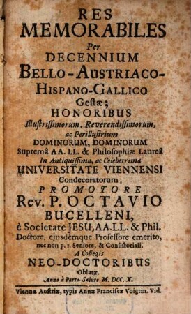 Res memorabiles per dicennium bello Austriaco-Hispano-Gallico gestae