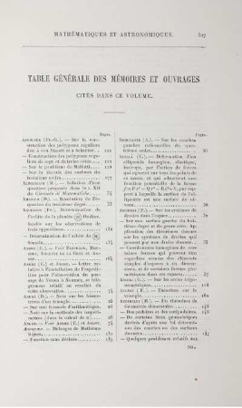 Table générale des mémoires et ouvrages.