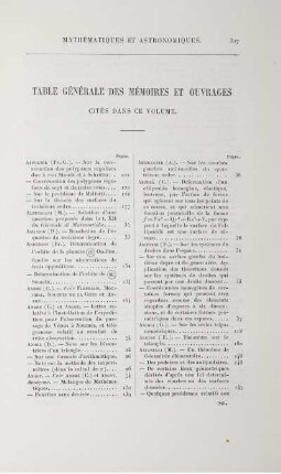 Table générale des mémoires et ouvrages.