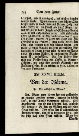 Der XXVII. Artickel. Von der Wärme.