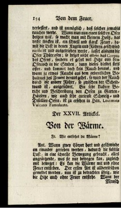 Der XXVII. Artickel. Von der Wärme.
