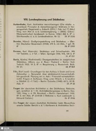 VIII. Landesplanung und Städtebau