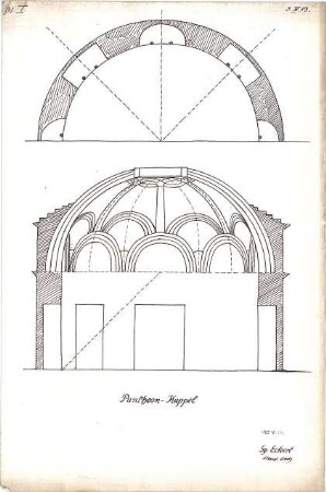 Eckert, Georg; München; Studienarbeiten - Pantheon - Kuppel (Teilgrundriss, Schnitt)