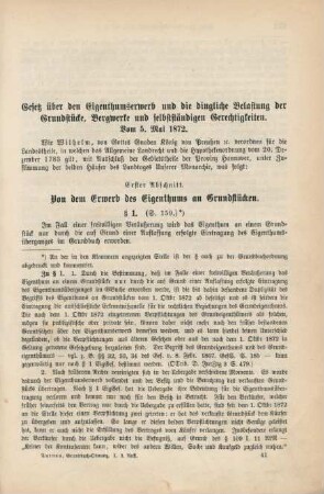 Erster Abschnitt. Von dem Erwerb des Eigenthums an Grundstücken.