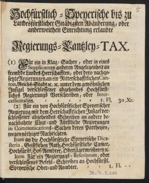 Regierungs-Cantzley-Tax. (I) - (11)