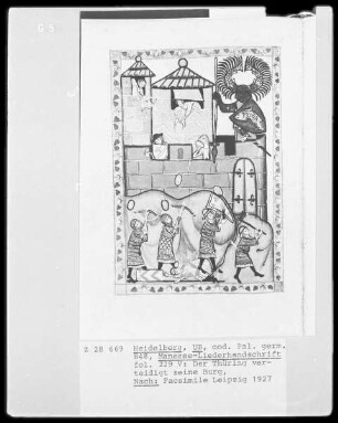 Manessische Liederhandschrift, Faksimile — Der Thüring verteidigt seine Burg, Folio 229verso