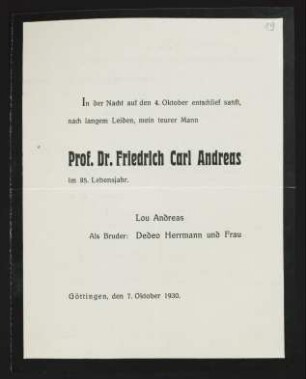 Brief von Gerhart Hauptmann und Margarete Hauptmann an Lou Andreas-Salomé