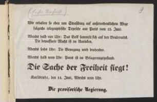 Wir erhalten so eben von Straßburg ...