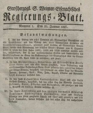 Nr. 1 : 26. Januar 1827