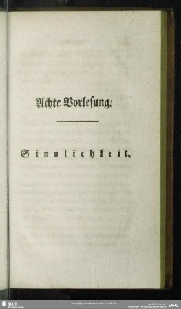 Achte Vorlesung. Sinnlichkeit
