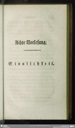 Achte Vorlesung. Sinnlichkeit