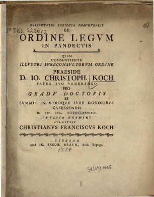 Dissertatio Ivridica Inavgvralis De Ordine Legvm In Pandectis