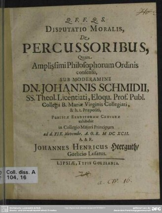 Disputatio moralis de percussoribus