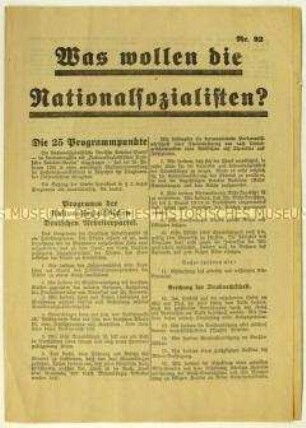 Flugschrift mit dem Programm der NSDAP und Aufruf zur Reichstagswahl