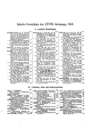 Inhalts-Verzeichnis des XXVIII. Jahrgangs, 1908.
