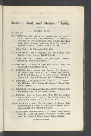 Stations, Staff, and Statistical Tables