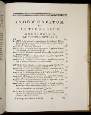 Index capitum et articulorum sectionis II. De calculo integrali.