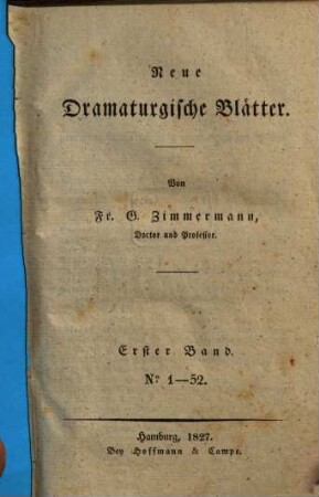 Neue dramaturgische Blätter, 1. 1827