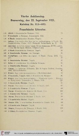 Vierter Auktionstag: Donnerstag, den 22. September 1921 (Nr. 514-682)