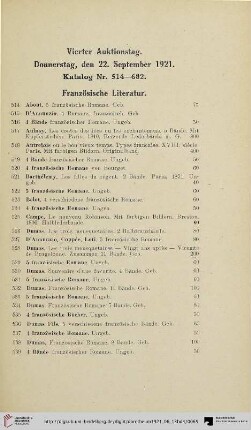 Vierter Auktionstag: Donnerstag, den 22. September 1921 (Nr. 514-682)