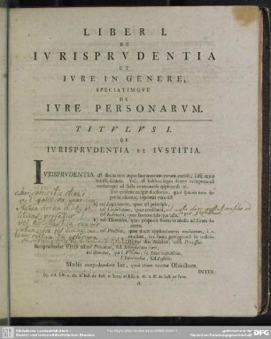 Liber I. De Iurisprudentia Et Iure In Genere, Speciatimque De Iure Personarum