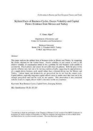 Stylized Facts of Business Cycles, Excess Volatility and Capital Flows : Evidence from Mexico and Turkey