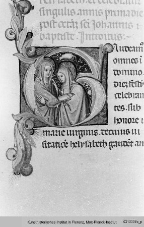 Missale Romanum : Textseite mit historisierter Initiale G: Heimsuchung