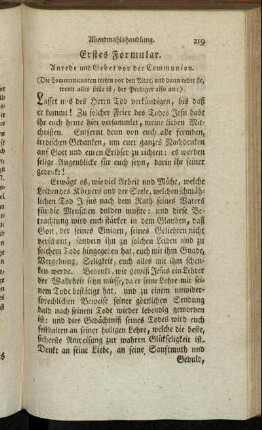 Erstes Formular. Anrede und Gebet vor der Communion. - Sechstes Formular. Nachfolge Jesu.