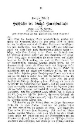 Kurzer Abriß der Geschichte der königl. Garnisonkirche von Herrn Dr. C. Brecht, Geh. Registrator im Justizministerium