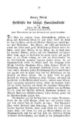 Kurzer Abriß der Geschichte der königl. Garnisonkirche von Herrn Dr. C. Brecht, Geh. Registrator im Justizministerium