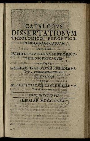 Continuatio VII. Lipsiae M DCC XXXV.