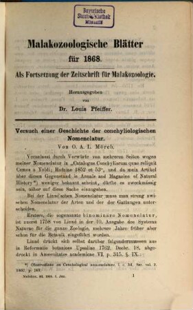Malakozoologische Blätter. 15. 1868