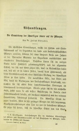 I.1. Die Einwirkung der schwefligen Säure auf die Pflanzen