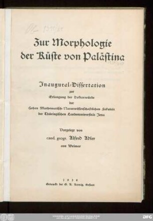 Zur Morphologie der Küste von Palästina
