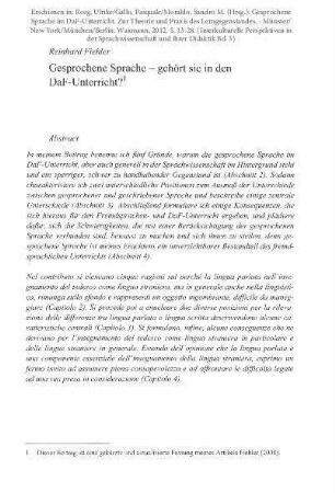 Gesprochene Sprache - gehört sie in den DaF-Unterricht?